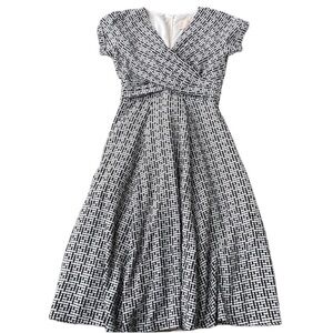 Gal Meets Glam Carson Dress Tie Waist Womens 2 Black White